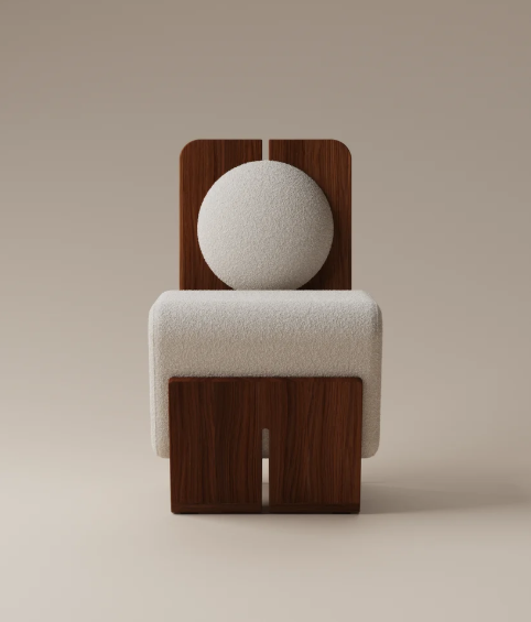 Sculptural Wood and Upholstered Accent Chair
